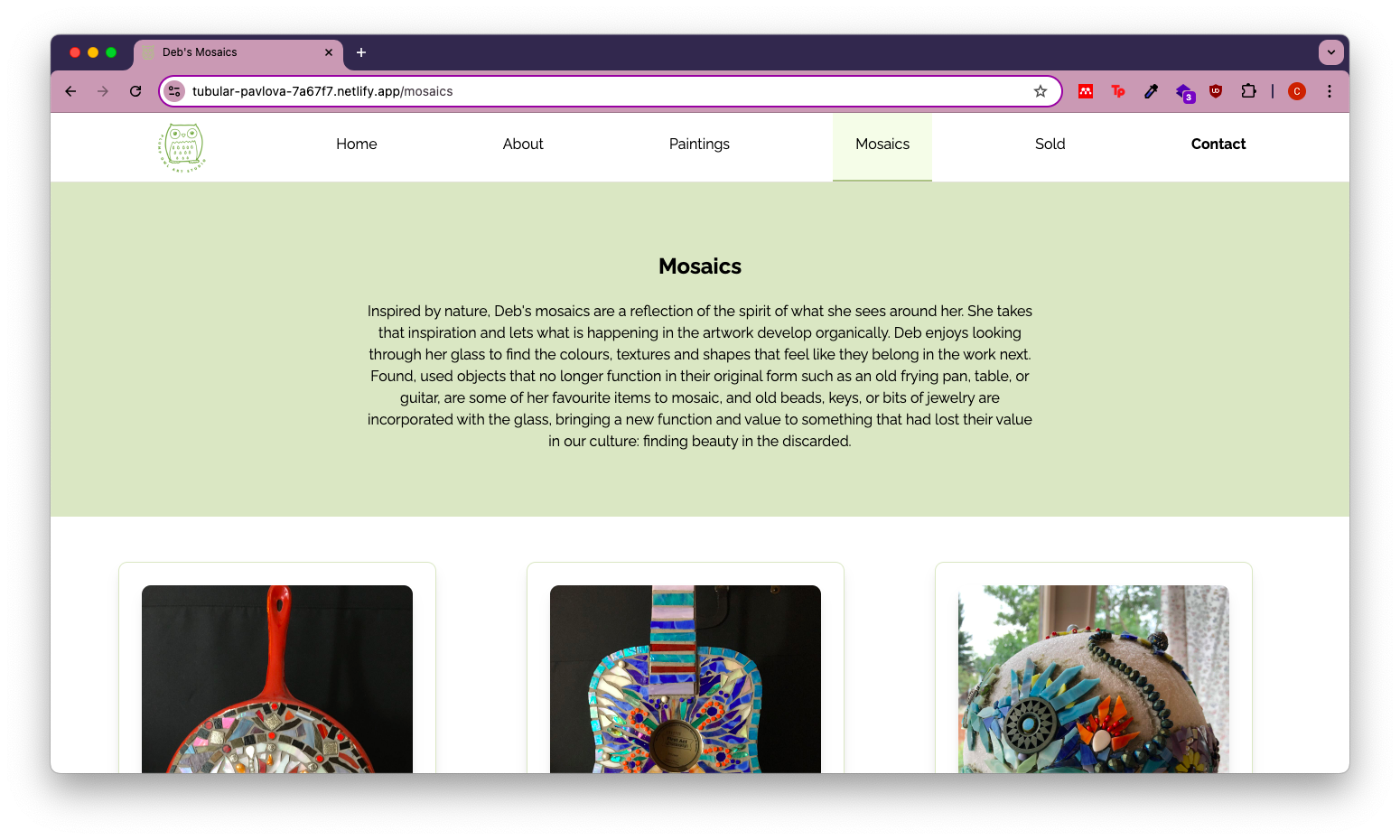 A screenshot of the mosaics page.