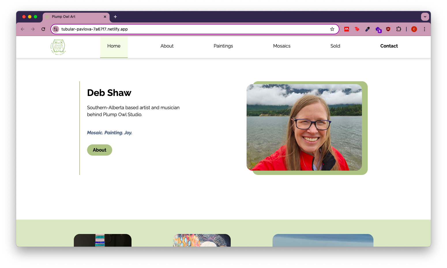 A screeshot of the portfolio homepage.