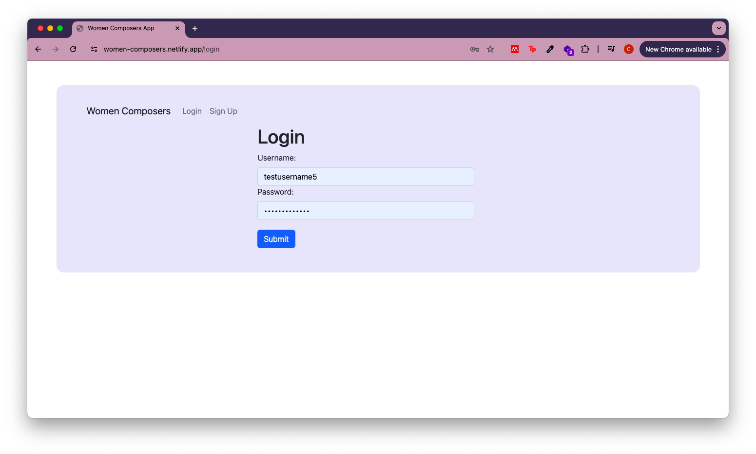 react app login screenshot