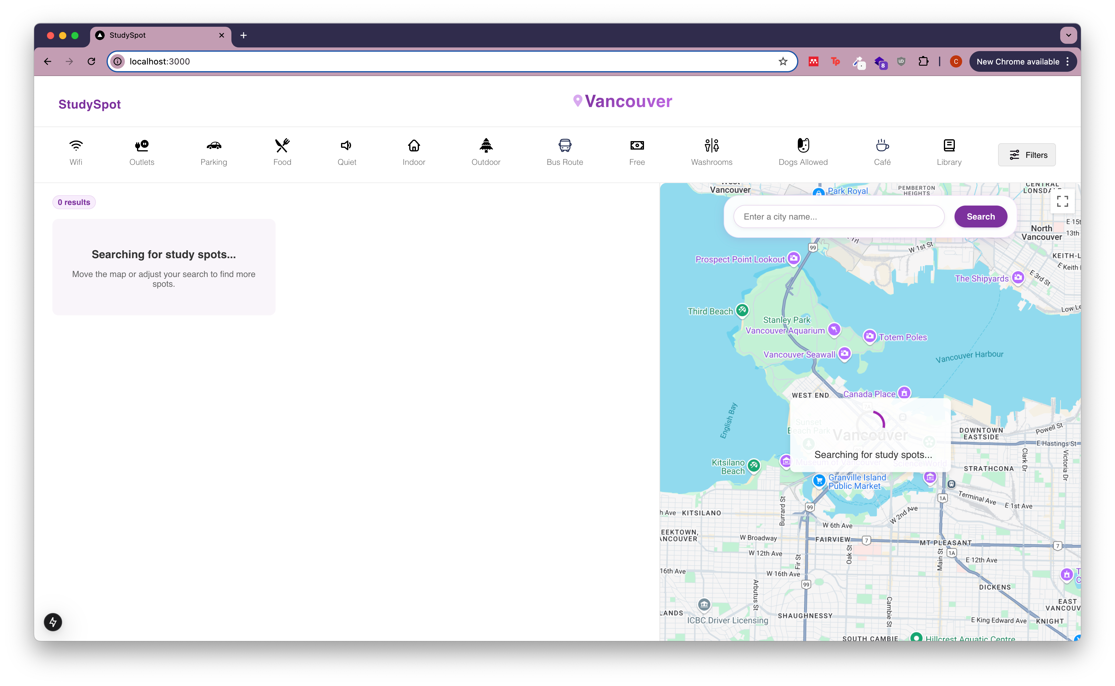 A screenshot of the app with a view of the homepage while loading.